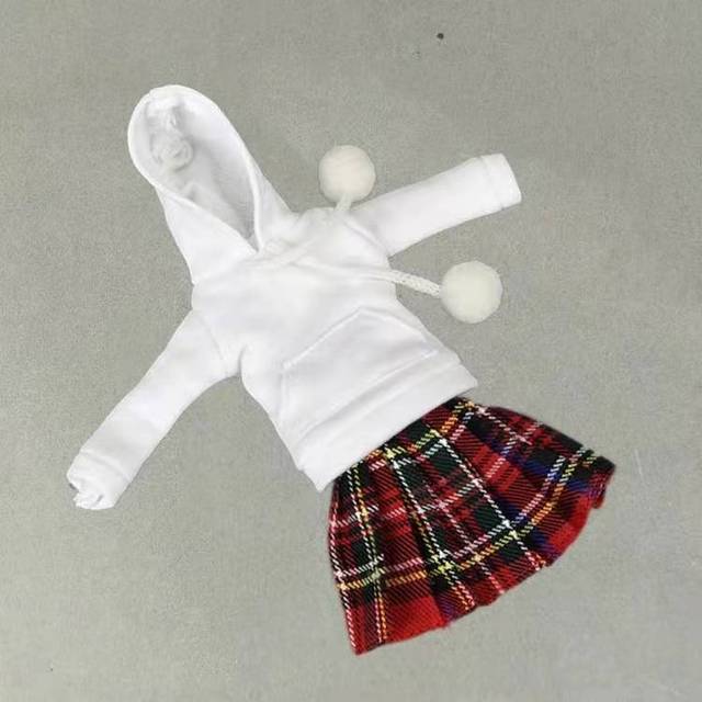 Biały zimowy zestaw dla lalek 1/6 BJD: bluza z kapturem, spódnica, buty i koszula - Wianko - 9