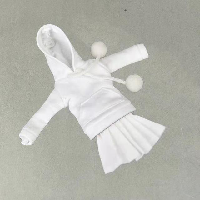 Biały zimowy zestaw dla lalek 1/6 BJD: bluza z kapturem, spódnica, buty i koszula - Wianko - 8