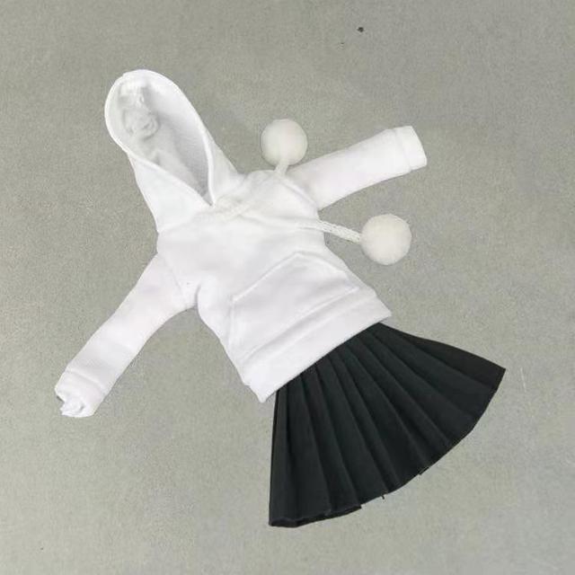 Biały zimowy zestaw dla lalek 1/6 BJD: bluza z kapturem, spódnica, buty i koszula - Wianko - 11