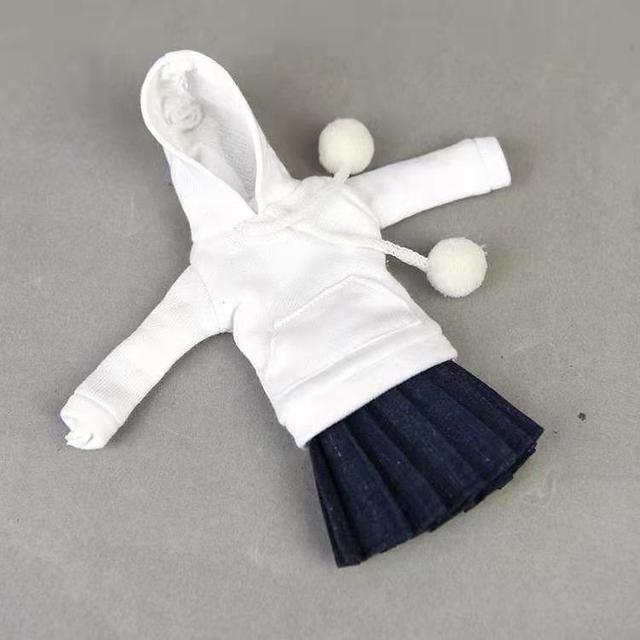 Biały zimowy zestaw dla lalek 1/6 BJD: bluza z kapturem, spódnica, buty i koszula - Wianko - 12