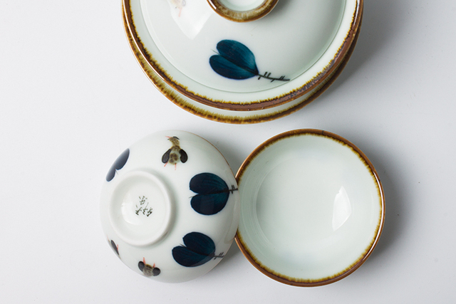 Ręcznie malowany japoński Gaiwan ceramiczny z pokrywką do herbaty Liście Chawan - zestaw herbaty Kong Fu - Wianko - 10
