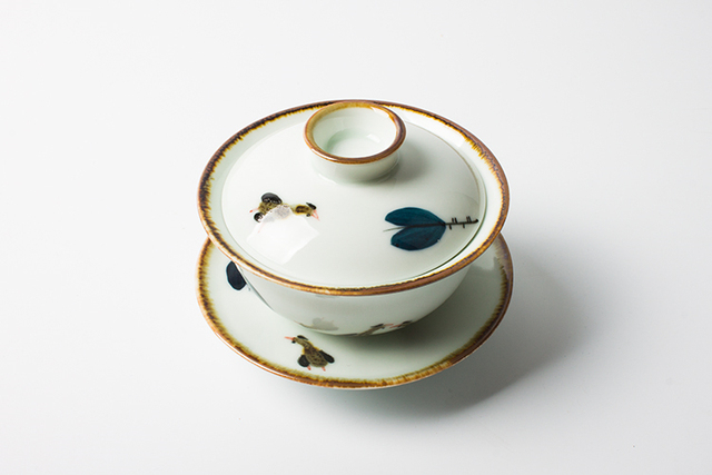 Ręcznie malowany japoński Gaiwan ceramiczny z pokrywką do herbaty Liście Chawan - zestaw herbaty Kong Fu - Wianko - 2