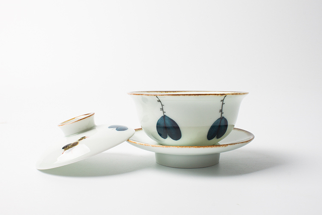 Ręcznie malowany japoński Gaiwan ceramiczny z pokrywką do herbaty Liście Chawan - zestaw herbaty Kong Fu - Wianko - 3