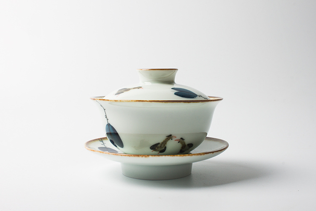 Ręcznie malowany japoński Gaiwan ceramiczny z pokrywką do herbaty Liście Chawan - zestaw herbaty Kong Fu - Wianko - 1