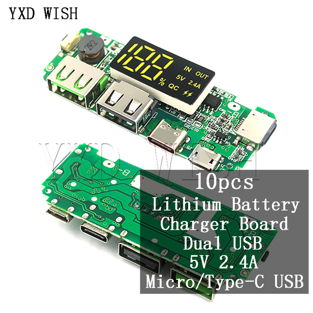 Ładowarka na baterie litowe LED 10 sztuk USB 5V 2.4A Micro/type-c powerbank 18650 ochrona obwodu ładowania - Wianko - 1