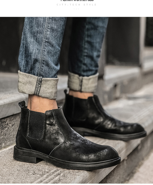 Męskie Chelsea Boots 2021 - ciepłe, wysokiej jakości skórzane buty zimowe, rozmiar 46 - Wianko - 17