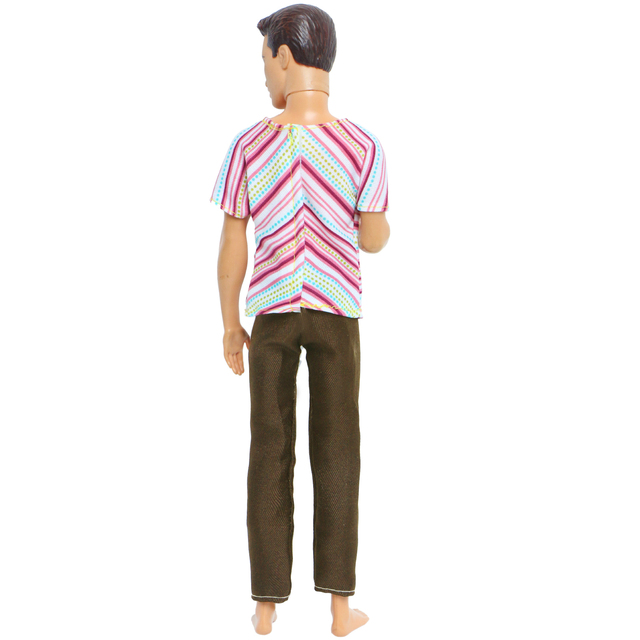 Handmade letni strój dla lalki - koszulka w paski brązowe spodnie dla Ken - Wianko - 4