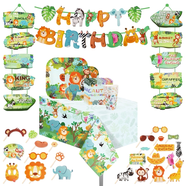 Zwierzę z dżungli - dekoracja dżungla Safari na urodziny dziecka, baner urodzinowy, las, zoo - 1. urodziny - Wianko - 5
