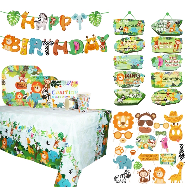 Zwierzę z dżungli - dekoracja dżungla Safari na urodziny dziecka, baner urodzinowy, las, zoo - 1. urodziny - Wianko - 7