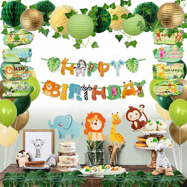 Zwierzę z dżungli - dekoracja dżungla Safari na urodziny dziecka, baner urodzinowy, las, zoo - 1. urodziny - Wianko - 8