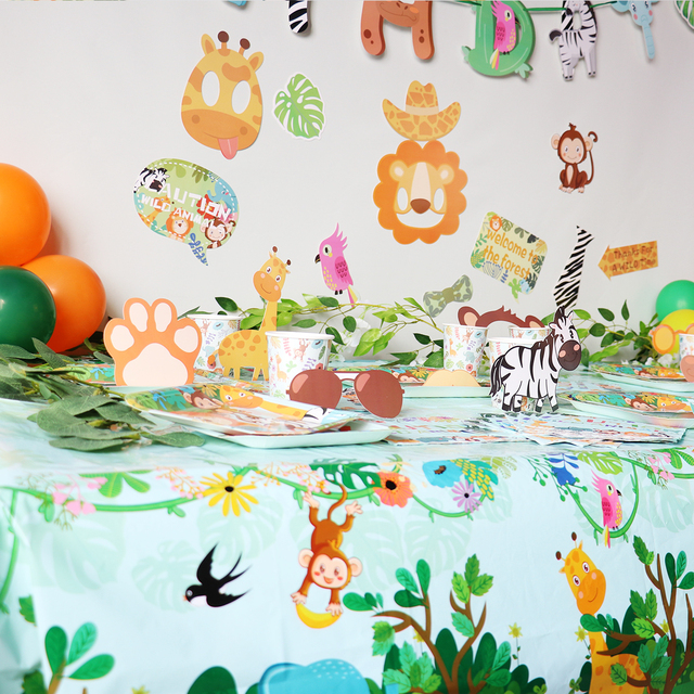 Zwierzę z dżungli - dekoracja dżungla Safari na urodziny dziecka, baner urodzinowy, las, zoo - 1. urodziny - Wianko - 11