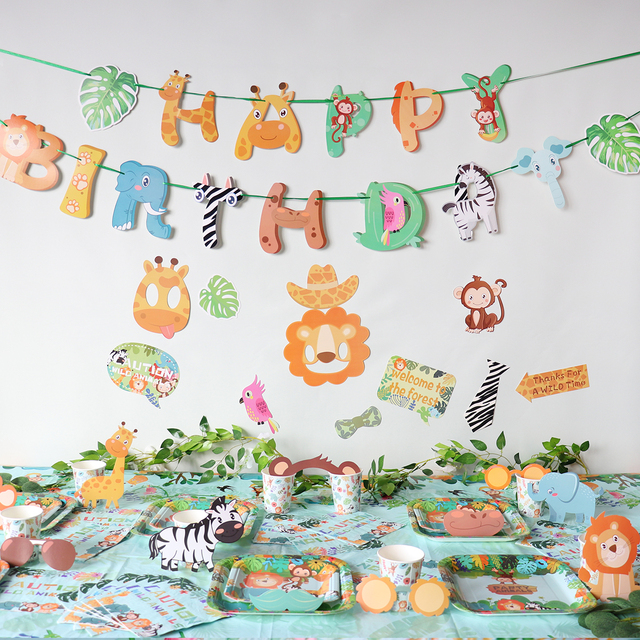 Zwierzę z dżungli - dekoracja dżungla Safari na urodziny dziecka, baner urodzinowy, las, zoo - 1. urodziny - Wianko - 4