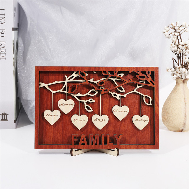 Spersonalizowane drewniane ramka DIY z nazwami rodziny - dekoracja na biurko - Wianko - 3