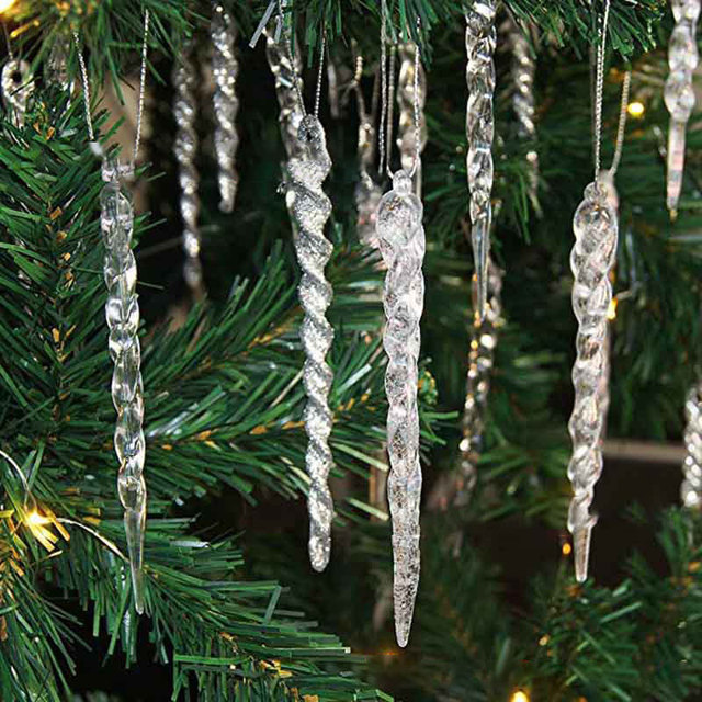 12 sztucznych fałszywych sopli wiszących ozdób na choinkę, 13 cm, idealnych na nowy rok, imprezę zimową i dekorację Frozen - Sztuczny śnieg i śnieżynki - Wianko - 1