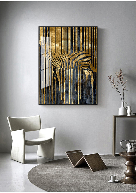 Obraz na płótnie Pokój sypialniany - Malarstwo dekoracyjne, abstrakcja, złota Zebra, styl nordycki, sztuka współczesna - Wianko - 3