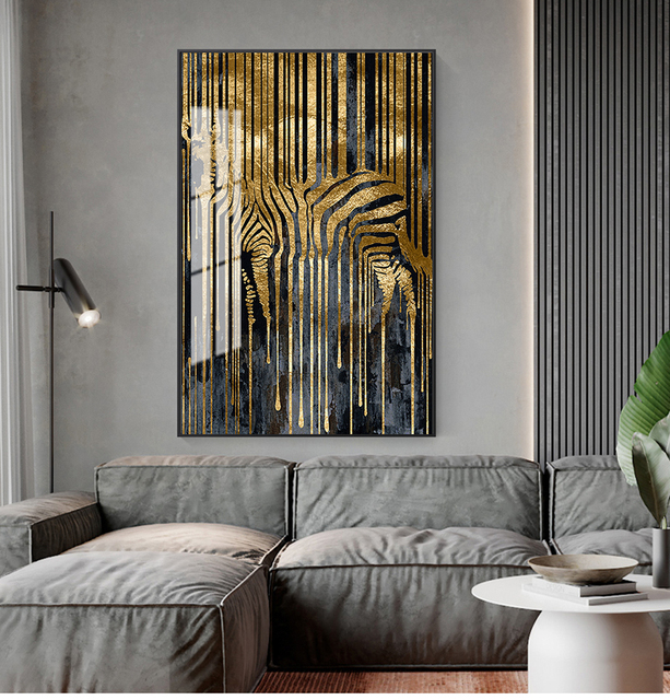 Obraz na płótnie Pokój sypialniany - Malarstwo dekoracyjne, abstrakcja, złota Zebra, styl nordycki, sztuka współczesna - Wianko - 1