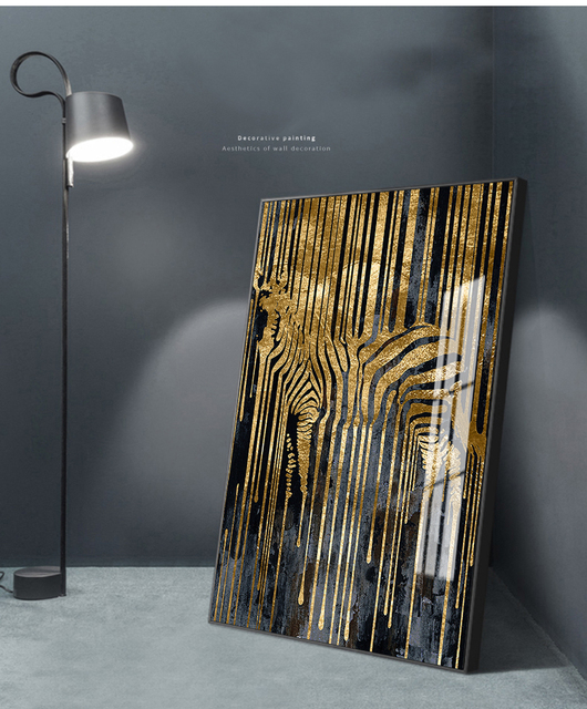 Obraz na płótnie Pokój sypialniany - Malarstwo dekoracyjne, abstrakcja, złota Zebra, styl nordycki, sztuka współczesna - Wianko - 6