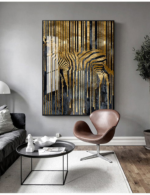 Obraz na płótnie Pokój sypialniany - Malarstwo dekoracyjne, abstrakcja, złota Zebra, styl nordycki, sztuka współczesna - Wianko - 4