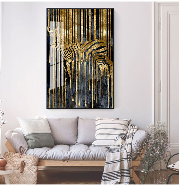 Obraz na płótnie Pokój sypialniany - Malarstwo dekoracyjne, abstrakcja, złota Zebra, styl nordycki, sztuka współczesna - Wianko - 2