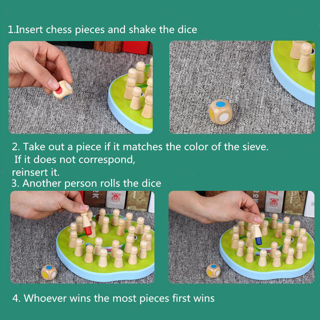 Drewniana pamięć i gra w szachy dla dzieci - kolorowa planszówka edukacyjna o rozwijającej zdolności poznawczej - Wianko - 3