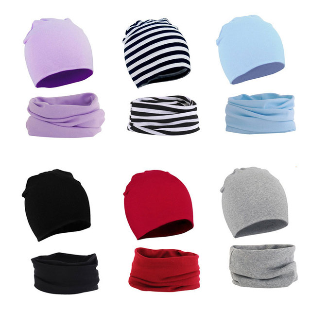 Nowa elastyczna czapka dziecięca bawełniana dla dziewczynek i chłopców + zestaw szalików, 15 kolorów - Wianko - 2