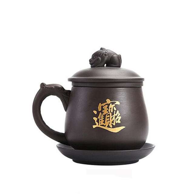 Zestaw naczyń do herbaty z filiżanką Yixing Handmade, glinianym filtrem separującym, i 350ml kubkiem podróżnym - Wianko - 11