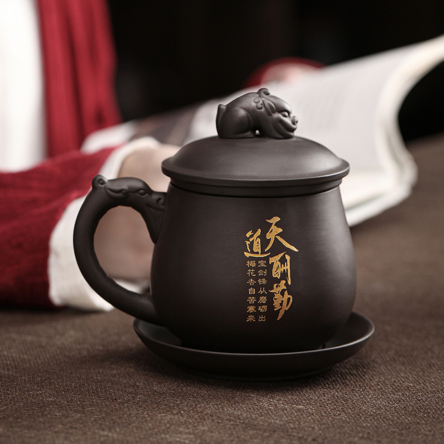 Zestaw naczyń do herbaty z filiżanką Yixing Handmade, glinianym filtrem separującym, i 350ml kubkiem podróżnym - Wianko - 6