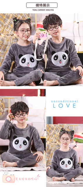 Zestaw ciepłych zimowych piżam dla chłopców z rysunkiem pandy - dziecięce komplety 2021 - Wianko - 6