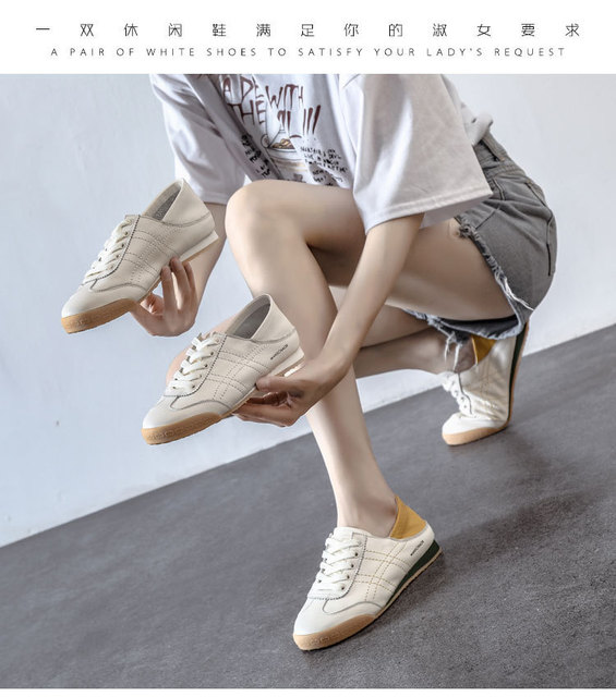 Nowe damskie buty na wiosnę/jesień 2020 z miękką gumową podeszwą i wygodnym płytkim kształtem - białe, skórzane - Wianko - 2