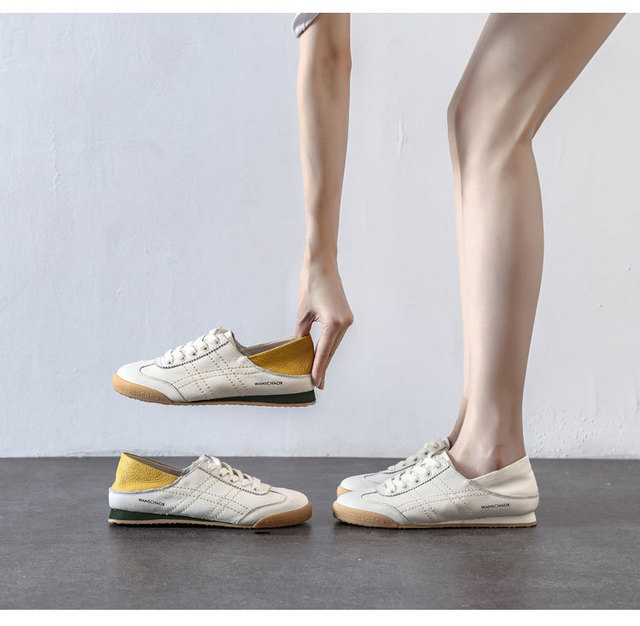 Nowe damskie buty na wiosnę/jesień 2020 z miękką gumową podeszwą i wygodnym płytkim kształtem - białe, skórzane - Wianko - 9