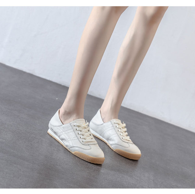 Nowe damskie buty na wiosnę/jesień 2020 z miękką gumową podeszwą i wygodnym płytkim kształtem - białe, skórzane - Wianko - 7