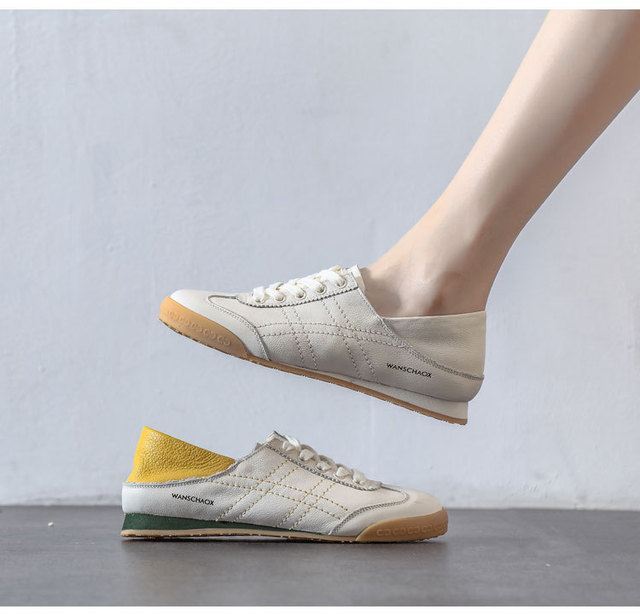 Nowe damskie buty na wiosnę/jesień 2020 z miękką gumową podeszwą i wygodnym płytkim kształtem - białe, skórzane - Wianko - 6