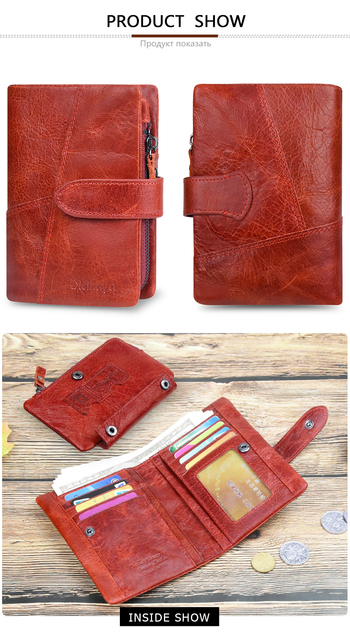 Portfel damski czerwona torebka skórzany z zamkiem błyskawicznym i kieszonkami na monety - Wianko - 10