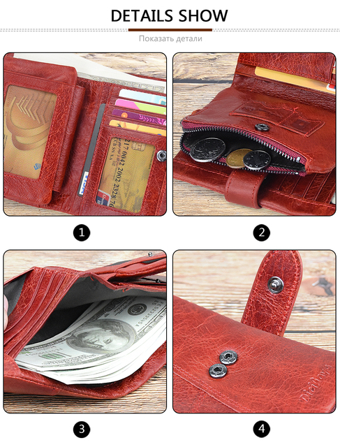 Portfel damski czerwona torebka skórzany z zamkiem błyskawicznym i kieszonkami na monety - Wianko - 11