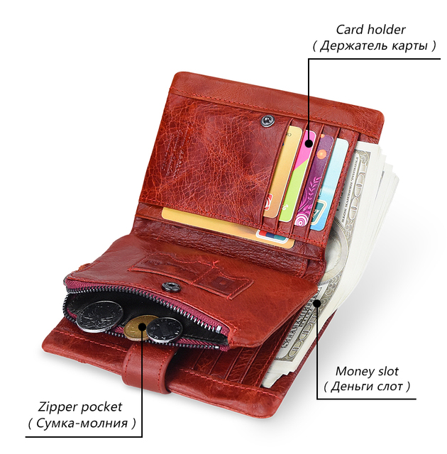 Portfel damski czerwona torebka skórzany z zamkiem błyskawicznym i kieszonkami na monety - Wianko - 7