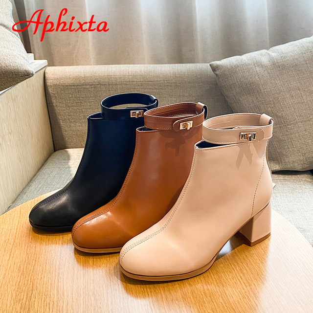 Aphixta 2021 jesienne damskie buty zimowe do kostki - botki na platformie z kwadratowymi obcasami i przeciwpoślizgową podeszwą, czarny kolor - Wianko - 3