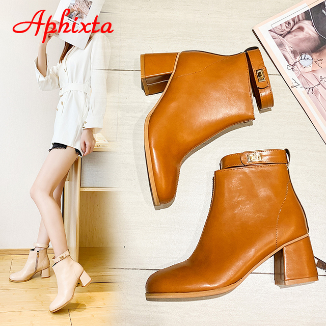 Aphixta 2021 jesienne damskie buty zimowe do kostki - botki na platformie z kwadratowymi obcasami i przeciwpoślizgową podeszwą, czarny kolor - Wianko - 21