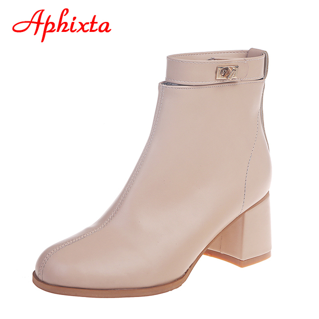 Aphixta 2021 jesienne damskie buty zimowe do kostki - botki na platformie z kwadratowymi obcasami i przeciwpoślizgową podeszwą, czarny kolor - Wianko - 2