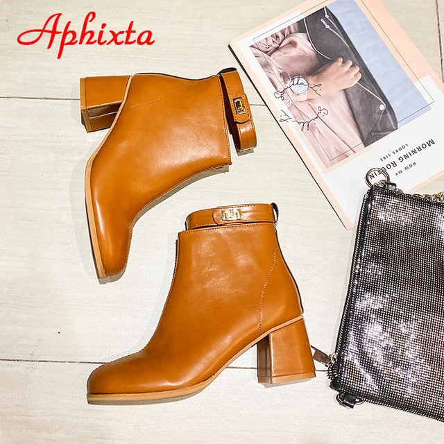 Aphixta 2021 jesienne damskie buty zimowe do kostki - botki na platformie z kwadratowymi obcasami i przeciwpoślizgową podeszwą, czarny kolor - Wianko - 5
