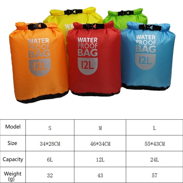Worek wodoszczelny dry bag 6L, 12L, 24L - pływanie, rafting, kajakarstwo - Wianko - 1