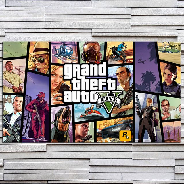 Obraz malarstwa na płótnie GTA 5 w stylu kreskówki z motywem Grand Theft Auto V - HD Wall Art - Wianko - 3