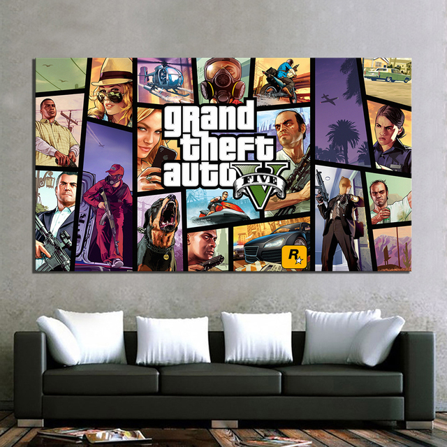 Obraz malarstwa na płótnie GTA 5 w stylu kreskówki z motywem Grand Theft Auto V - HD Wall Art - Wianko - 2