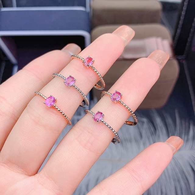 Pierścień Paparacha różowy szafir, 3*4mm, srebro 925 - nowość, biżuteria dla dziewczyny jako prezent - Wianko - 1