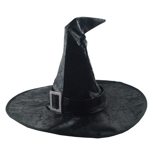 Czapka wiedźmy Halloween z trykotu - czarny lśniący kapelusz z ozdobą - Wianko - 8