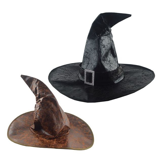 Czapka wiedźmy Halloween z trykotu - czarny lśniący kapelusz z ozdobą - Wianko - 7
