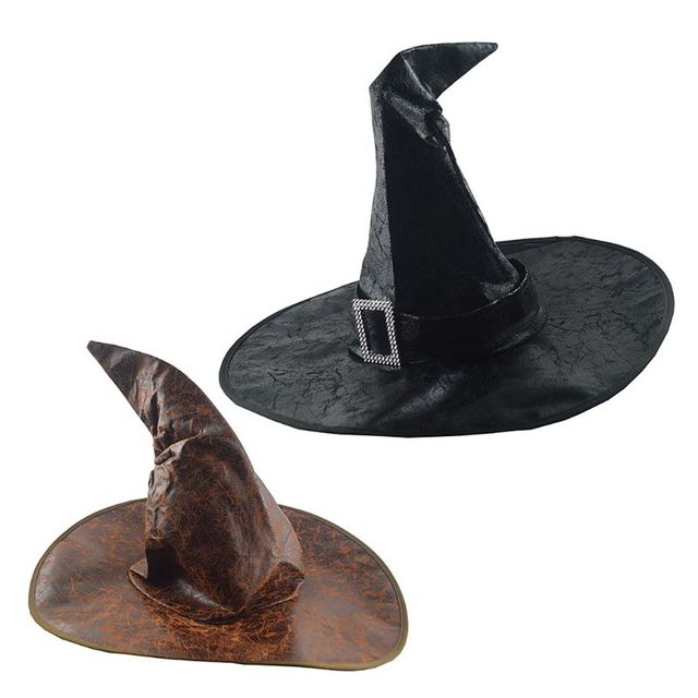 Czapka wiedźmy Halloween z trykotu - czarny lśniący kapelusz z ozdobą - Wianko - 6