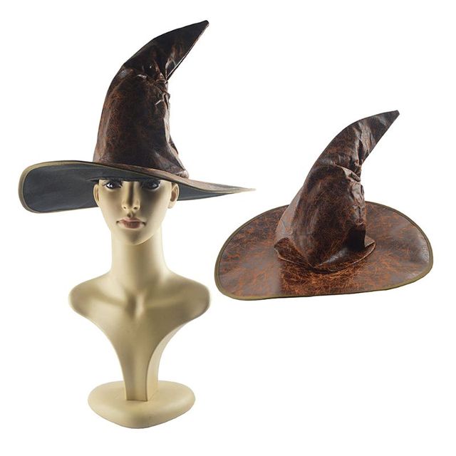 Czapka wiedźmy Halloween z trykotu - czarny lśniący kapelusz z ozdobą - Wianko - 3