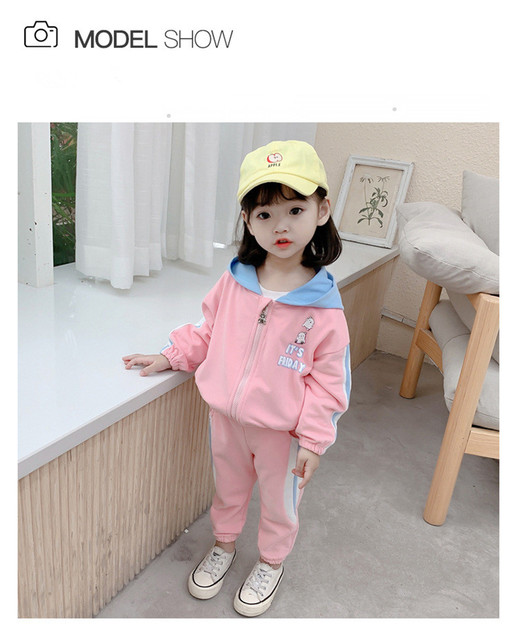 Zestaw sportowych dresów dla małych dziewczynek DFXD Kids Girl w kolorze różowym. Kurtka z kapturem i zamkiem błyskawicznym + spodnie. Motyw: niedźwiedź. Rozmiar: 1-7 lat - Wianko - 7