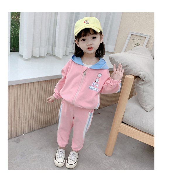 Zestaw sportowych dresów dla małych dziewczynek DFXD Kids Girl w kolorze różowym. Kurtka z kapturem i zamkiem błyskawicznym + spodnie. Motyw: niedźwiedź. Rozmiar: 1-7 lat - Wianko - 10