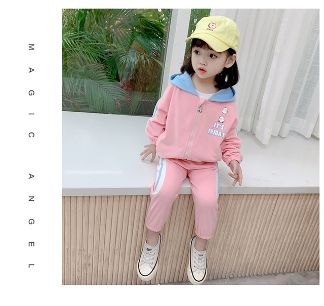 Zestaw sportowych dresów dla małych dziewczynek DFXD Kids Girl w kolorze różowym. Kurtka z kapturem i zamkiem błyskawicznym + spodnie. Motyw: niedźwiedź. Rozmiar: 1-7 lat - Wianko - 15
